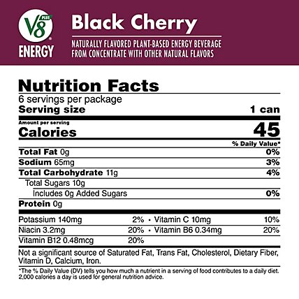 V8 V-Fusion +Energy Vegetable & Fruit Juice Black Cherry - 6-8 Fl. Oz. - Image 5