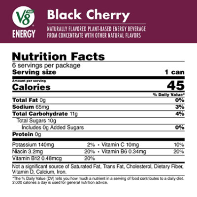 V8 +Energy Black Cherry Juice Energy Drink  Multipack - 6 - 8 Fl. Oz. - Image 2