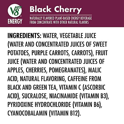 V8 V-Fusion +Energy Vegetable & Fruit Juice Black Cherry - 6-8 Fl. Oz. - Image 6