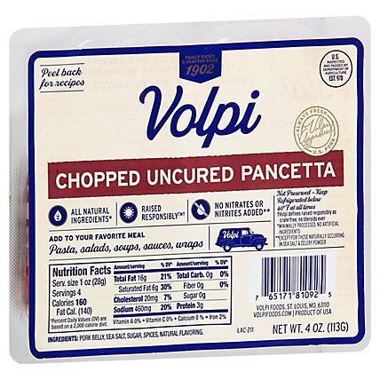 Volpini Chopped Pancetta - 4 Oz - Image 1