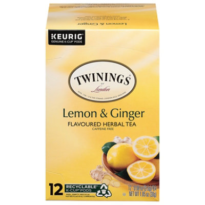 Twinings of London Herbal Tea K-Cup Pods Lemon & Ginger Caffeine Free - 12-0.08 Oz