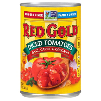 Red Gold Tomatoes Diced Basil Garlic & Oregano - 14.5 Oz