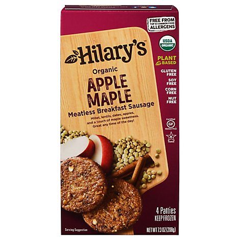 Hilarys Breakfast Sausage Patties Veggie Apple Maple 4 Count - 7.3 Oz