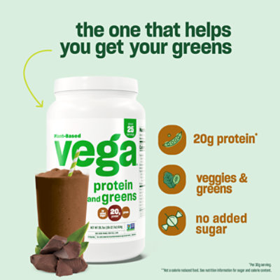 Vega Protein & Greens Chocolate Flavor Drink Mix - 18.4 Oz - Image 2