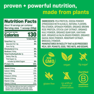 Vega Protein & Greens Chocolate Flavor Drink Mix - 18.4 Oz - Image 3