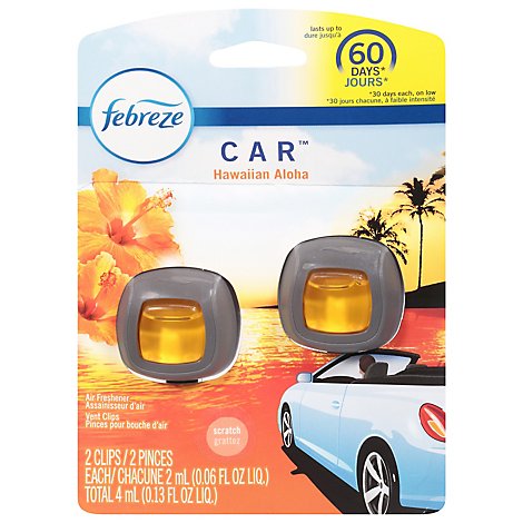 Febreze Car Odor-Eliminating Car Freshener Vent Clip Hawiian Aloha - 2 Count