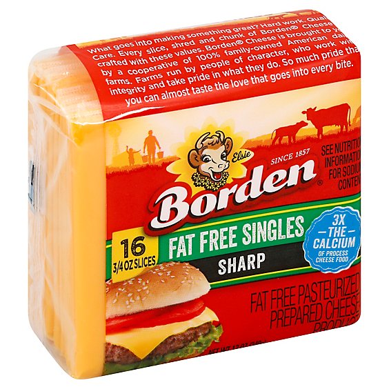 Borden Fat Free Sharp Singles Cheese 16 Slices - 12 Oz