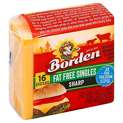 Borden Fat Free Sharp Singles Cheese 16 Slices - 12 Oz - Image 1