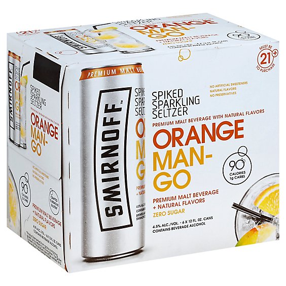 Smirnoff Spiked Seltzer Orange Mango In Cans - 6-12 Fl. Oz.