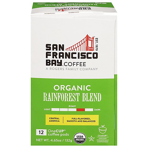 San Francisco Bay Coffee Organic Arabica Gourmet Single Serve Cup Rainforest Blend - 12 Count