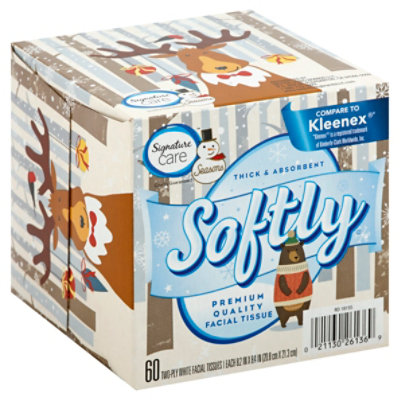 Signature Care Softly Seasons Facial Tissue Thick & Absorbent 2 Ply White - 60 Count