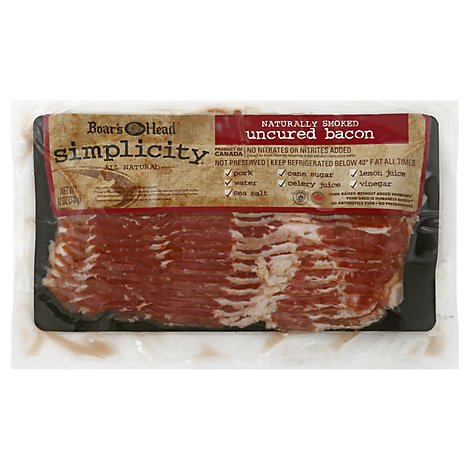 Boars Head Simplicity Bacon Naturally Smoked All Natural Uncured Bacon - 12 Oz