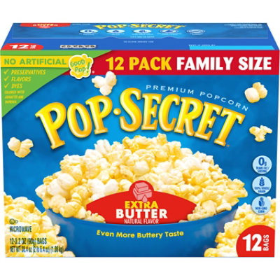 Pop Secret Premium Extra Butter Pop and Serve Bags Microwave Popcorn Mutipack - 12-3.2 Oz