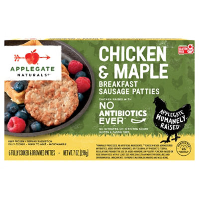 Applegate Naturals Frozen Chicken & Maple Breakfast Sausage Patties - 7 Oz
