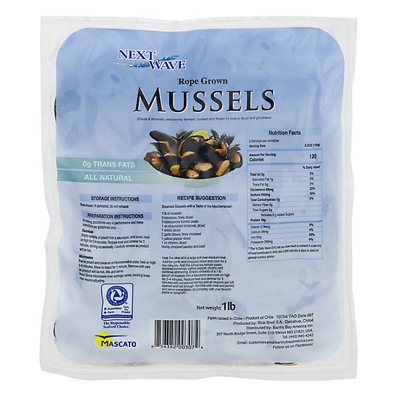 Mussels Cooked Frozen Farm Raised - Lb