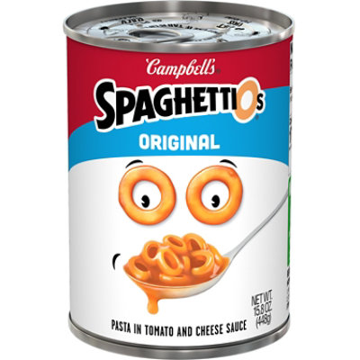 Campbells Spaghettios Pasta In Tomato And Cheese Sauce Original 15 8 Oz Safeway