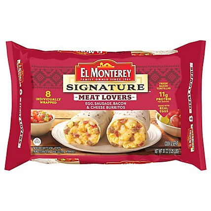 El Monterey Signature Meat Lovers Egg Sausage Bacon & Cheese Breakfast Burritos 8 Count - 36 Oz - Image 3