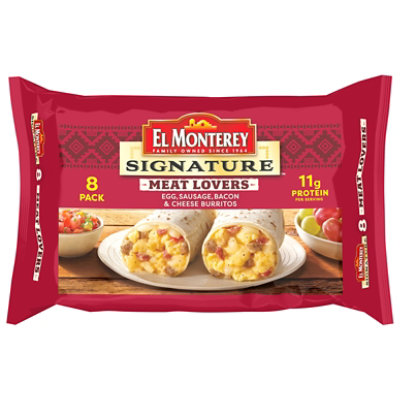 El Monterey Signature Meat Lovers Egg Sausage Bacon & Cheese Breakfast Burritos 8 Count - 36 Oz - Image 5