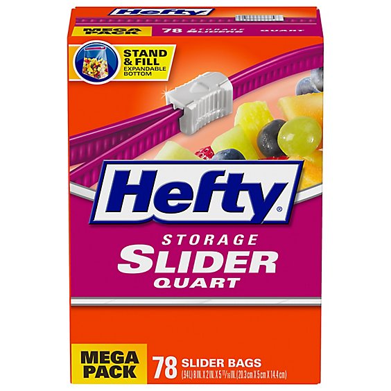 78 Count, Quart Size Original Hefty Slider Storage Bags 