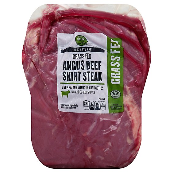 Meat Service Counter Open Nature Beef Grass Fed Angus Skirt Steak In Bag - 1.50 Lbs.