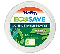 Hefty ECOSAVE 100% Compostable Plates Round 7 Inch White - 30 Count