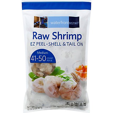 waterfront BISTRO Shrimp Raw Ez Peel Shell & Tail On Medium 41 To 50 Count - 32 Oz - Image 2