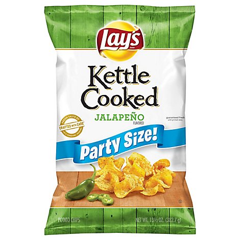 Lays Potato Chips Kettle Cooked Jalapeno Party Size! - 13.5 Oz