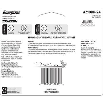 Energizer Yellow Tab Size 10 Hearing Aid Batteries - 24 Count - Image 2