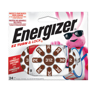 Energizer Brown Tab Size 312 Hearing Aid Batteries - 24 Count