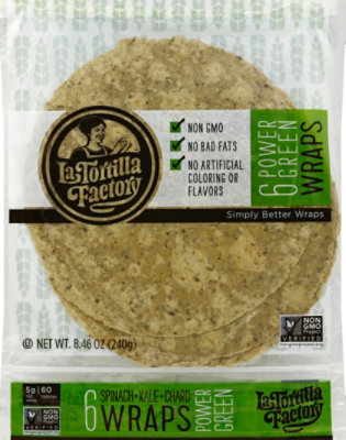 La Tortilla Factory Non-Gmo Wraps Power Green - 8.48 Oz - Image 2