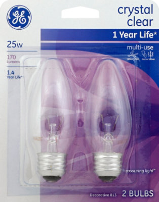 GE Light Bulbs Crystal Clear B13 Decorative 25 Watts - 2 Count - Image 2
