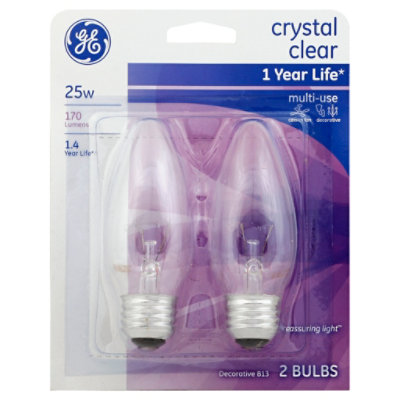 GE Light Bulbs Crystal Clear B13 Decorative 25 Watts - 2 Count - Image 1