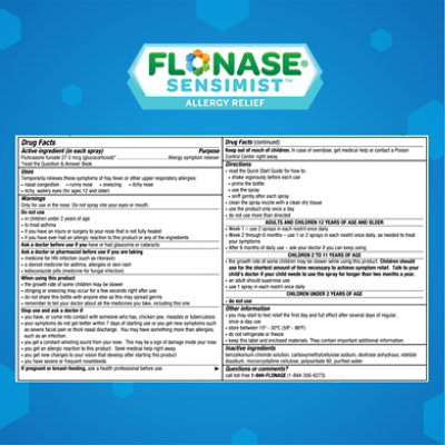 Flonase Allergy Relief Metered Nasal Spray Sensimist Gentle Mist - 0.34 Fl. Oz. - Image 5