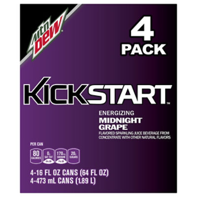 Mtn Dew Soda Kickstart Energizing Midnight Grape - 4-16 Fl. Oz.