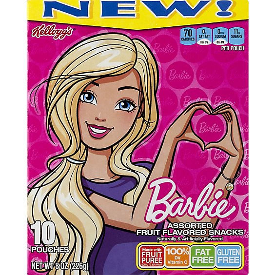 Kelloggs Fruit Flavored Snacks Assorted Barbie 10 Count - 8 Oz