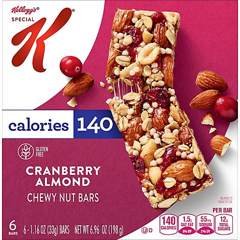 Special K Chewy Breakfast Bars GlutenFree Snacks Cranberry Almond 6 Count - 6.96 Oz 