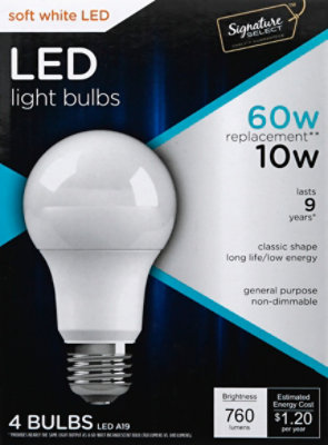 Signature SELECT Light Bulb LED Soft White 10W A19 760 Lumens - 4 Count - Image 2