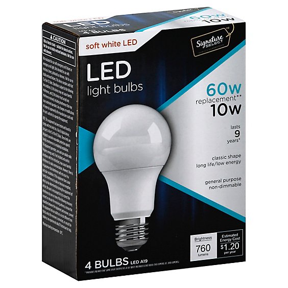 Signature SELECT Light Bulb LED Soft White 10W A19 760 Lumens - 4 Count