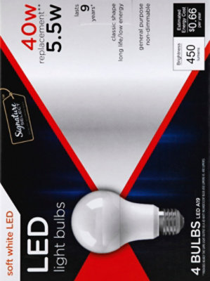 Signature SELECT Light Bulb LED Soft White 5.5W A19 450 Lumens - 4 Count - Image 4