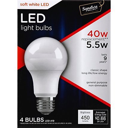 Signature SELECT Light Bulb LED Soft White 5.5W A19 450 Lumens - 4 Count - Image 2