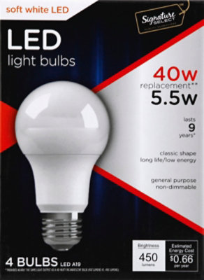 Signature SELECT Light Bulb LED Soft White 5.5W A19 450 Lumens - 4 Count - Image 2