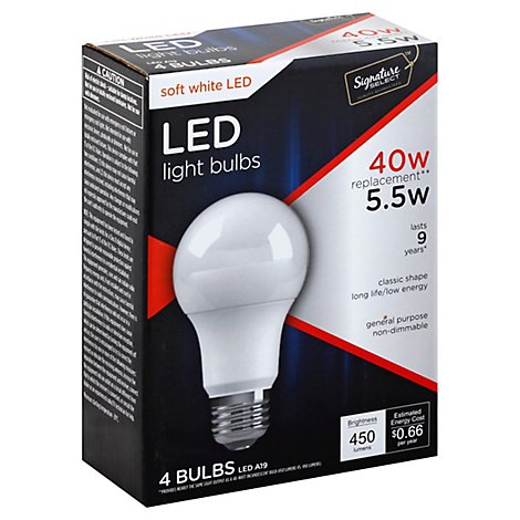 Signature SELECT Light Bulb LED Soft White 5.5W A19 450 Lumens - 4 Count