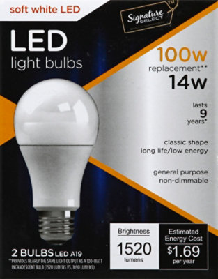 Signature SELECT Light Bulb LED Soft White 14W A19 - 2 Count - Image 2