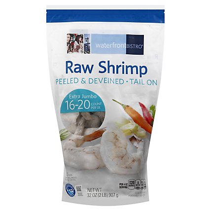 waterfront BISTRO Shrimp Raw Peeled & Deveined Tail On 16 To 20 Count - 32 Oz - Image 1