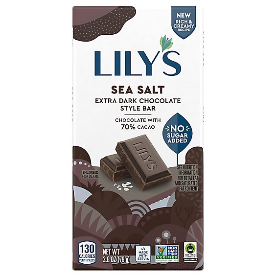 Lilys Sweets Chocolate Bar Dark 70% Sea Salt - 2.8 Oz