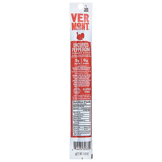 Vermont Smoke & Cure Turkey Stick Uncured Pepperoni - 1 Oz
