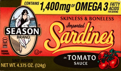 Season Sardines Skinless Boneless Tomato Sauce Box - 4.375 Oz - Image 1