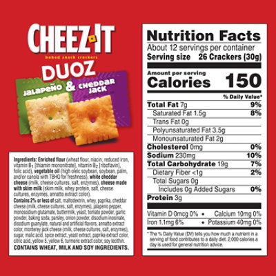 Cheez-It DUOZ Baked Snack Crackers Jalapeño and Cheddar Jack Lunch Snacks - 12.4 Oz - Image 5