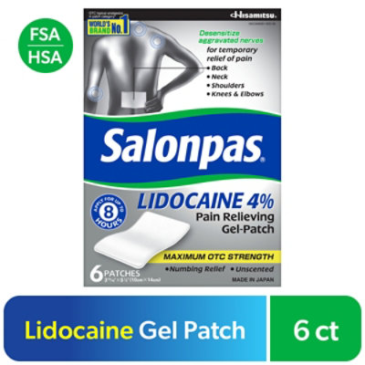 Salonpas Pain Relieving Gel-Patch Lidocaine 4% Maximum Strength Unscented - 6 Count - Image 2