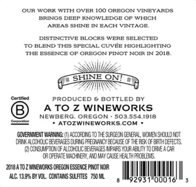 A to Z Wineworks Wine Pinot Noir The Essence Of Oregon 2015 - 750 Ml - Image 3